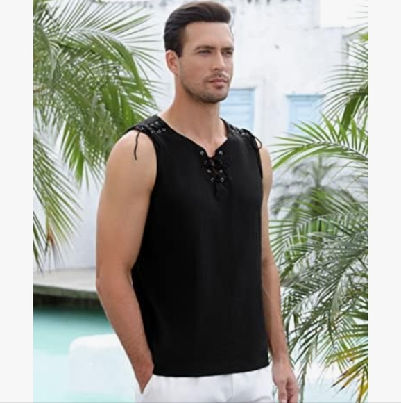 KOJOOIN Men's Tank Top Shirts Casual Sleeveless Beach Hippie Tops Bohemian - Picture 4 of 7